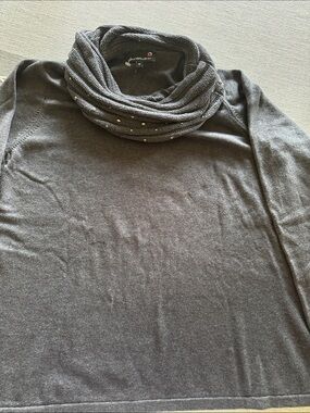 Charcoal Gray Cowl Neck Sweater with Studded Knit cowl neck - Alberto Makali